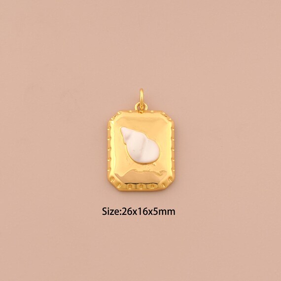 18K Gold Conch Charms,Enamel Square Charms Pendants,Conch Charm for DIY Jewelry Making Supply