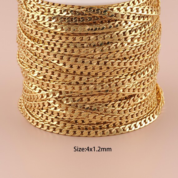 3.28 Feet 18K Gold Curb Chain,Special Chain,Semi-Finished Chain for DIY Jewelry Making Supply