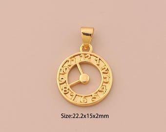26x29mm 24k Shiny Gold Roman Numerals Clock Charm, Gold  display picture 3