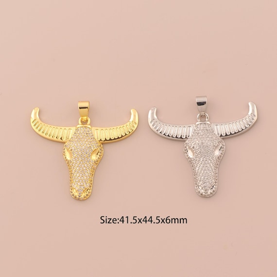 18K Gold Cow Head Charms,CZ Pave Cow Head Charms Pendants,Cow Head Charm for DIY Jewelry Making Supply