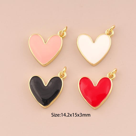 18K Gold Heart Charms,Enamel Minimalist Charms Pendants,Heart Charm for DIY Jewelry Making Supply
