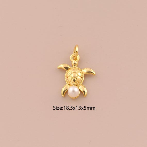18K Gold Turtle Charms,Minimalist Charms Pendants,Turtle Charm for DIY Jewelry Making Supply