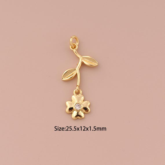 18K Gold Flower Charms,CZ Pave Minimalist Charms Pendants,Flower Charm for DIY Jewelry Making Supply