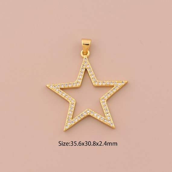18K Gold Star Charms,CZ Pave Celestial Charms Pendants,Minimalist Charm for DIY Jewelry Making Supply