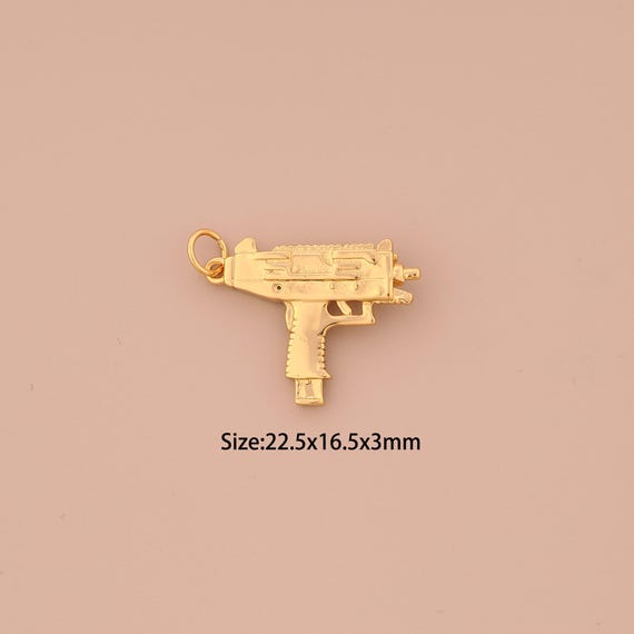 18K Gold Weapons Charms,Gun Charms Pendants,UZI Gun Charm for DIY Jewelry Making Supply