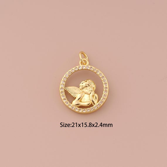 18K Gold Angel Charms,CZ Pave Minimalist Charms Pendants,Angel Charm for DIY Jewelry Making Supply