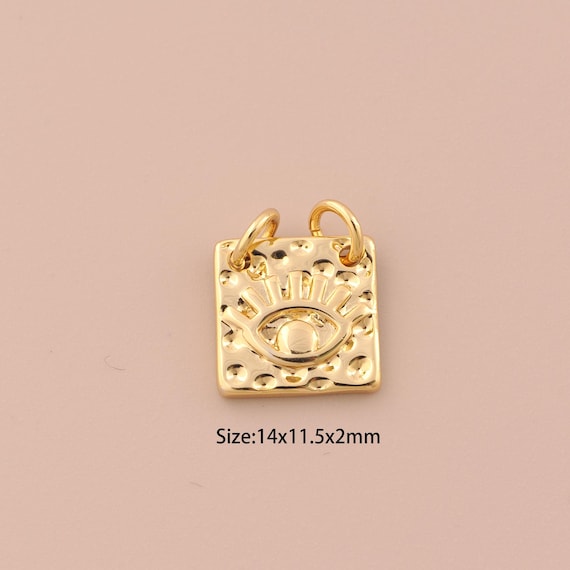 18K Gold Evil Eye Charms,Devil Eye Charms Pendants,Square Charm for DIY Jewelry Making Supply