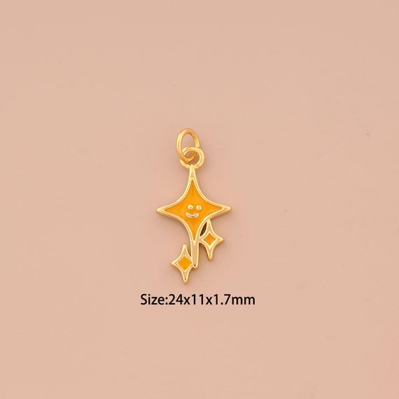 18K Gold Cross Star Charms,Enamel Cross Star Charms Pendants,Cross Star Charm for DIY Jewelry Making Supply
