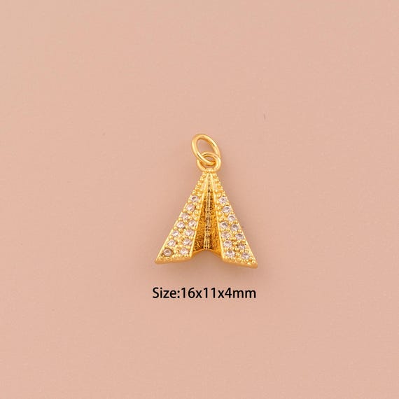 18K Gold Airplane Charms,CZ Pave Minimalist Charms Pendants,Airplane Charm for DIY Jewelry Making Supply