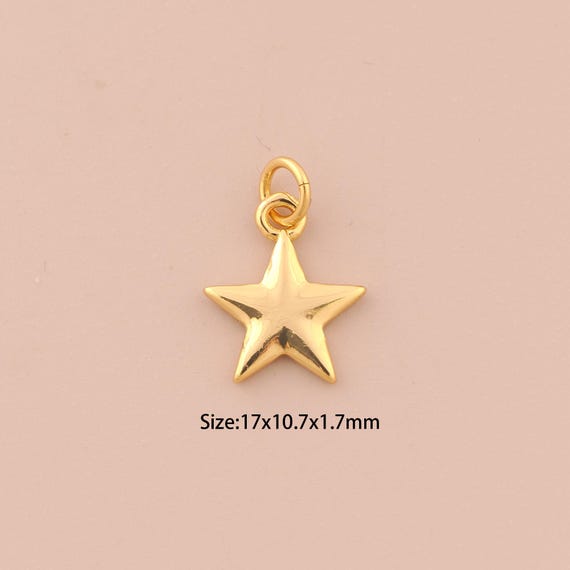 18K Gold Star Charms,Micropavé CZ Minimalist Charms Pendants,Star Charm for DIY Jewelry Making Supply