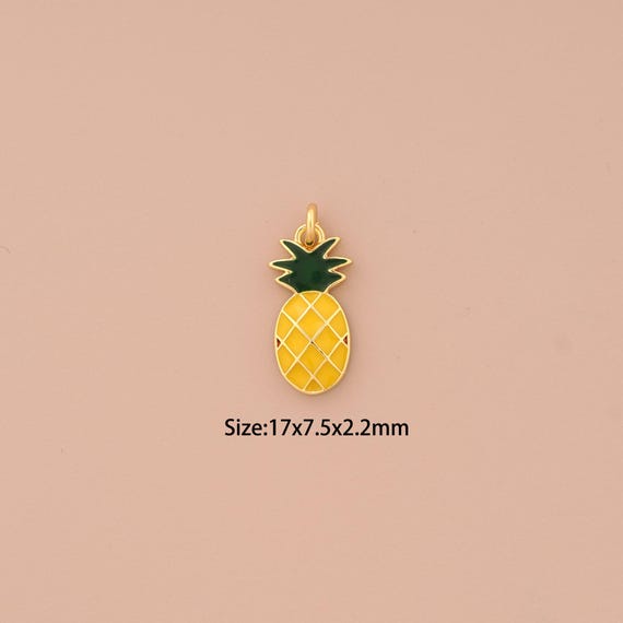 18K Gold Pineapple Charms,Enamel Fruit Charms Pendants,Pineapple Charm for DIY Jewelry Making Supply