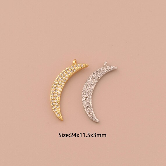 18K Gold Moon Charms,CZ Pave Minimalist Charms Pendants,Moon Charm for DIY Jewelry Making Supply
