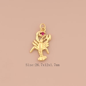 18K Gold Lobster Charms,CZ Pave Marine Life Charms Pendants,Lobster Charm for DIY Jewelry Making Supply