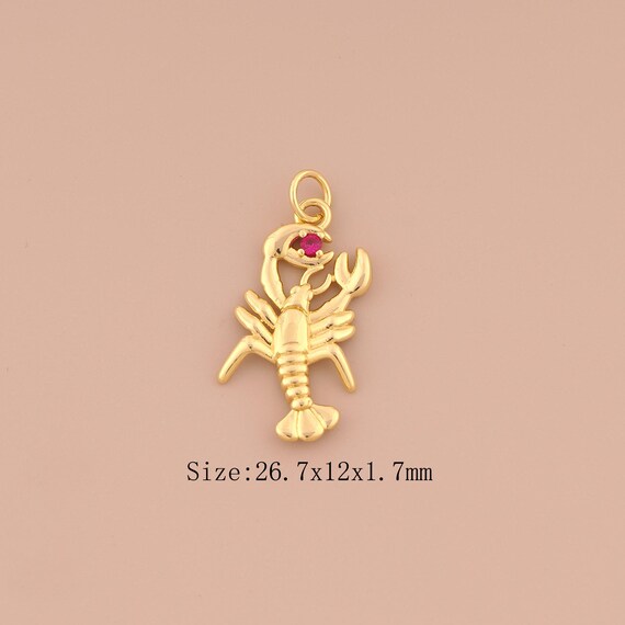 18K Gold Lobster Charms,CZ Pave Marine Life Charms Pendants,Lobster Charm for DIY Jewelry Making Supply