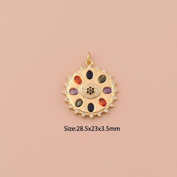 18K Gold Evil Eye Charms,CZ Pave Minimalist Charms Pendants,Devil Eye Charm for DIY Jewelry Making Supply
