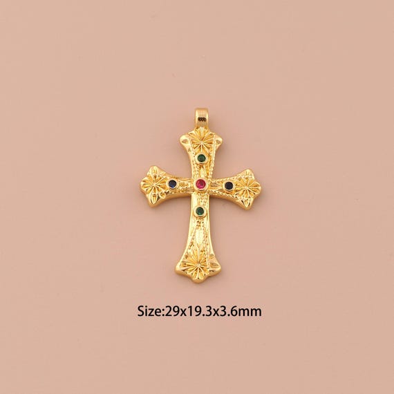 18K Gold Cross Charms,CZ Pave Minimalist Charms Pendants,Christian Charm for DIY Jewelry Making Supply