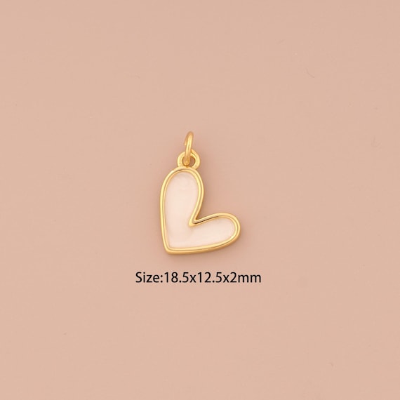 18K Gold Heart Charms,Enamel Heart Charms Pendants,Heart Charm for DIY Jewelry Making Supply