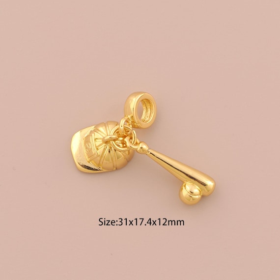 18K Gold Baseball Bat Charms,CZ Pave Baseball Cap Charms Pendants,Baseball Charm for DIY Jewelry Making Supply