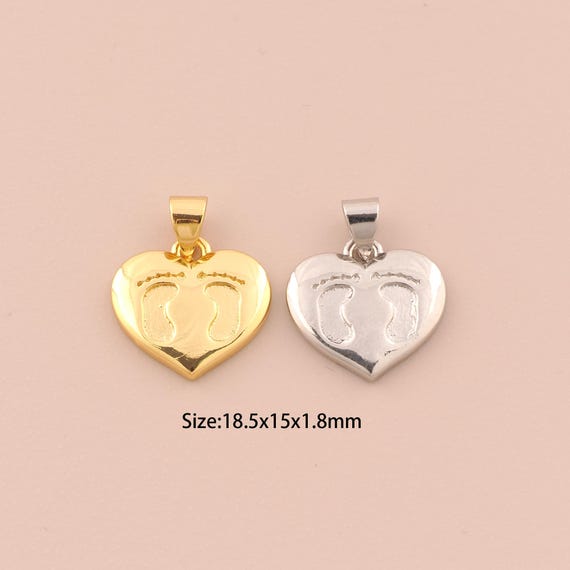 18K Gold Heart Charms,Foot Charms Pendants,Heart Charm for DIY Jewelry Making Supply