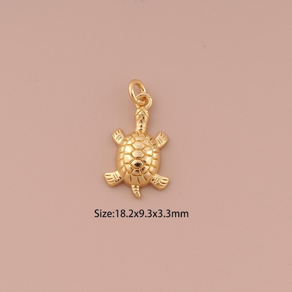 18K Gold Turtle Charms,Minimalist Charms Pendants,Turtle Charm for DIY Jewelry Making Supply