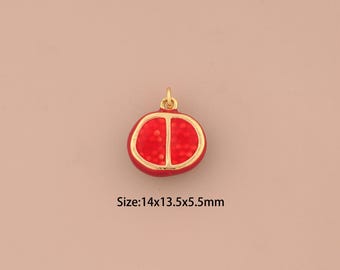 18K Gold Pomegranate Charms,Enamel Fruit Charms Pendants,Pomegranate Charm for DIY Jewelry Making Supply