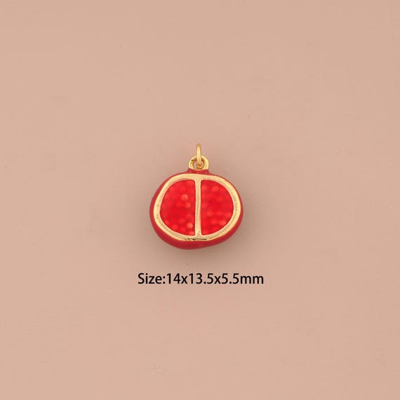 18K Gold Pomegranate Charms,Enamel Fruit Charms Pendants,Pomegranate Charm for DIY Jewelry Making Supply