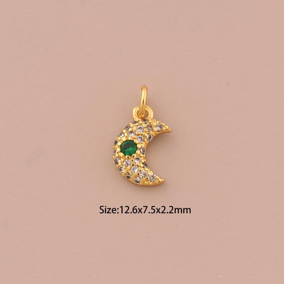 18K Gold Crescent Moon Charms,CZ Pave Celestial Charms Pendants,Mini Moon Charm for DIY Jewelry Making Supply