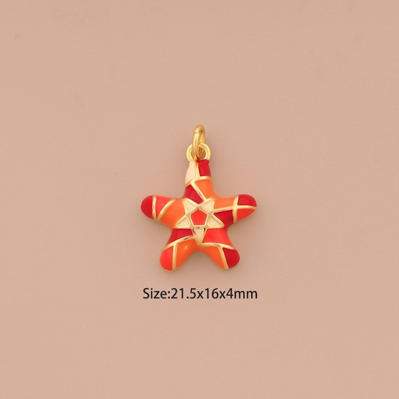 18K Gold Starfish Charms,Enamel Starfish Charms Pendants,Starfish Charm for DIY Jewelry Making Supply