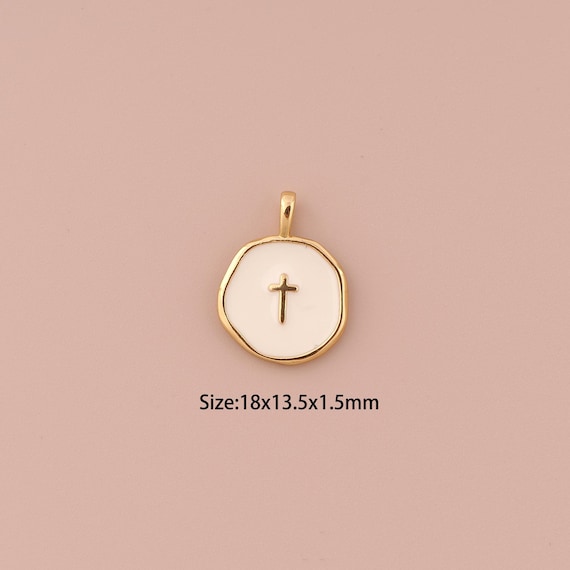 18K Gold Cross Charms,Enamel Minimalist Charms Pendants,Christian Charm for DIY Jewelry Making Supply
