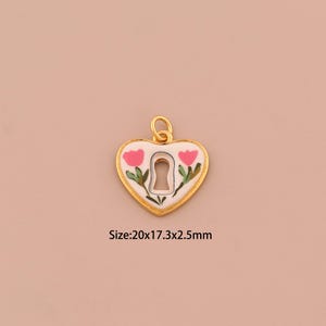 18K Gold Heart Charms,Enamel Lock Charms Pendants,Flower Charm for DIY Jewelry Making Supply