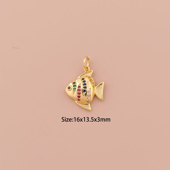 18K Gold Fish Charms,CZ Pave Minimalist Charms Pendants,Fish Charm for DIY Jewelry Making Supply