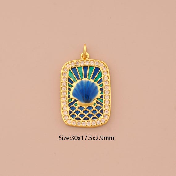 18K Gold CZ Shell Charms,Enamel Shell Charms Pendants,Shell Charm for DIY Jewelry Making Supply