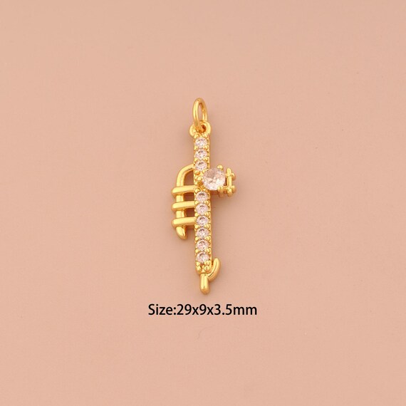 18K Gold Trumpet Charms,CZ Pave Trumpet Charms Pendants,Trumpet Charm for DIY Jewelry Making Supply
