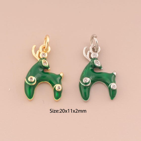 18K Gold Deer Charms,CZ Pave Animal Charms Pendants,Enamel Deer Charm for DIY Jewelry Making Supply
