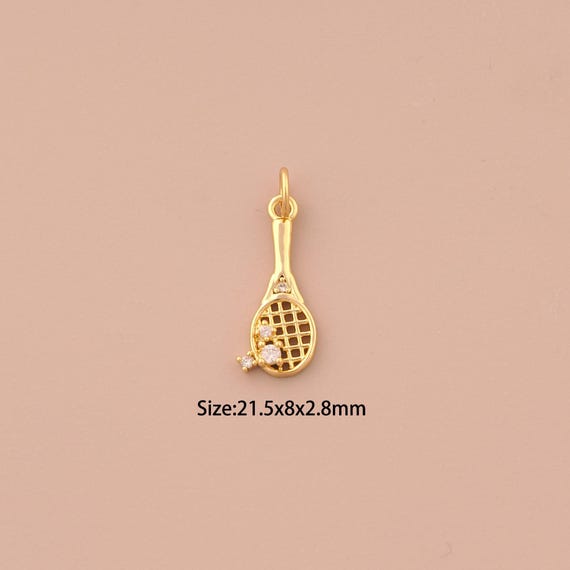 18K Gold Tennis Charms,CZ Pave Sports Charms Pendants,Racket Charm for DIY Jewelry Making Supply
