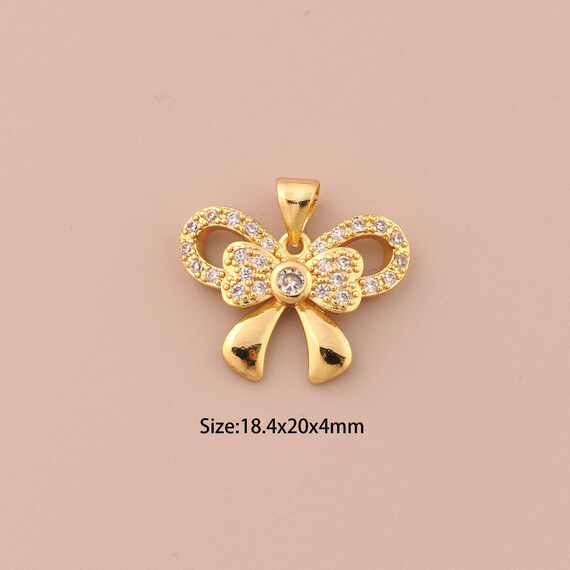 18K Gold Bow Charms,CZ Pave Bow Charms Pendants,Bow Charm for DIY Jewelry Making Supply