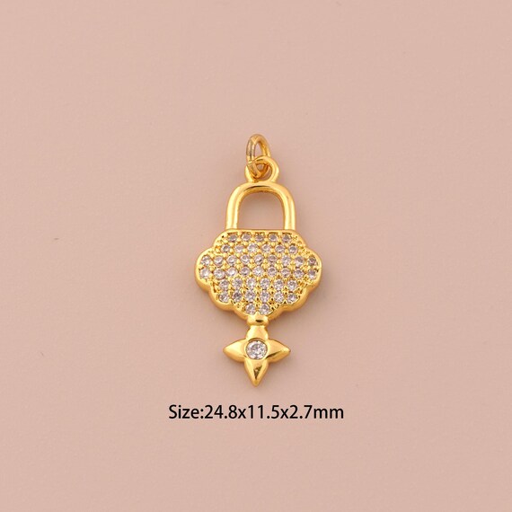 18K Gold Lock Charms,CZ Pave Star Charms Pendants,Lock Charm for DIY Jewelry Making Supply
