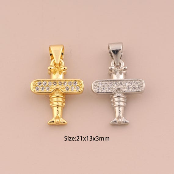 18K Gold Airplane Charms,CZ Pave Airplane Charms Pendants,Airplane Charm for DIY Jewelry Making Supply