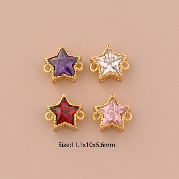 18K Gold Star Connector,CZ Pave Heart Connector Charms,Star Connector for DIY Jewelry Making Supply
