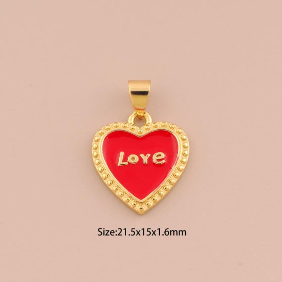 18K Gold Heart Charms,Enamel Love Charms Pendants,Letter Charm for DIY Jewelry Making Supply