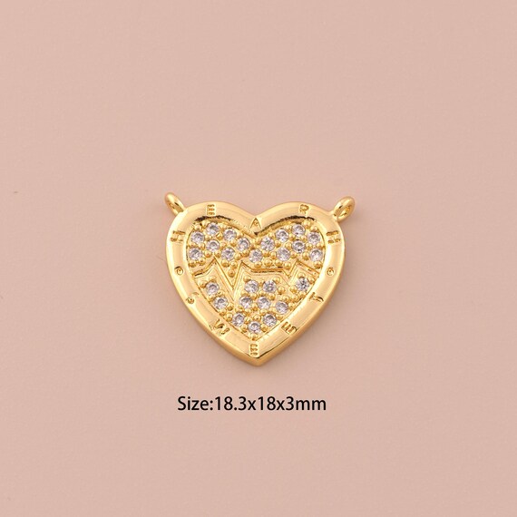 18K Gold Heartbeat Charms,CZ Pave Heart Charms Pendants,Heart Charm for DIY Jewelry Making Supply
