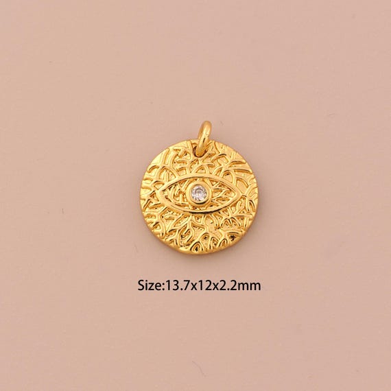 18K Gold Evli Eye Charms,CZ Pave Devil Eye Charms Pendants,Round Charm for DIY Jewelry Making Supply