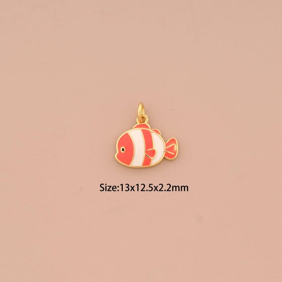 18K Gold Fish Pendant,Enamel Fish Charm,Fish Charm, DIY Jewelry Supplies