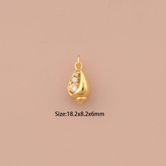 18K Gold Conch Charms,CZ Pave Conch Charms Pendants,Conch Charm for DIY Jewelry Making Supply
