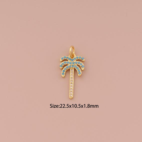 18K Gold Coconut Tree Charms,CZ Pave Minimalist Charms Pendants,Coconut Tree Charm for DIY Jewelry Making Supply