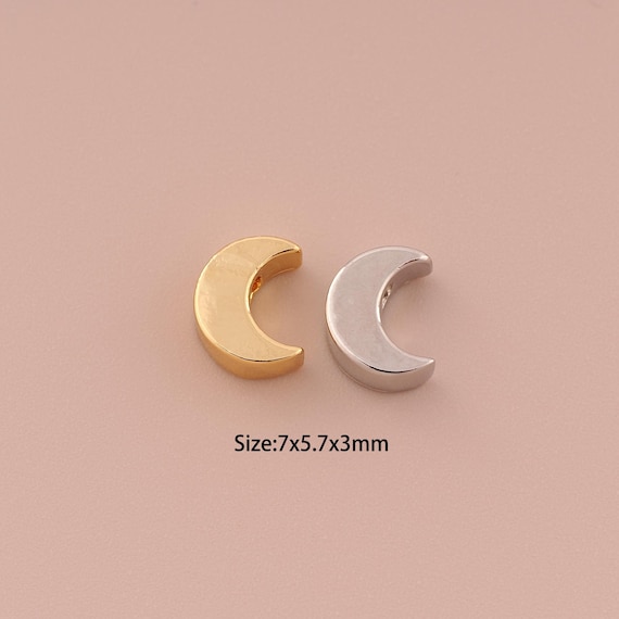 5 pcs 18K Gold Flat Spacer Bead,Minimalist Bead,Moon Bead for DIY Jewelry Making Supply