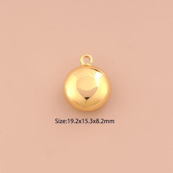 18K Gold Puffed Round Charms,Round Charms Pendants,Round Charm for DIY Jewelry Making Supply