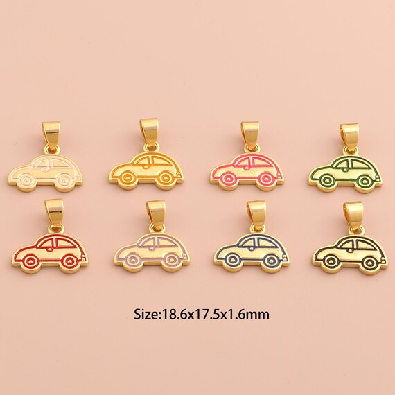 18K Gold Car Charms,Enamel Car Charms Pendants,Car Charm for DIY Jewelry Making Supply
