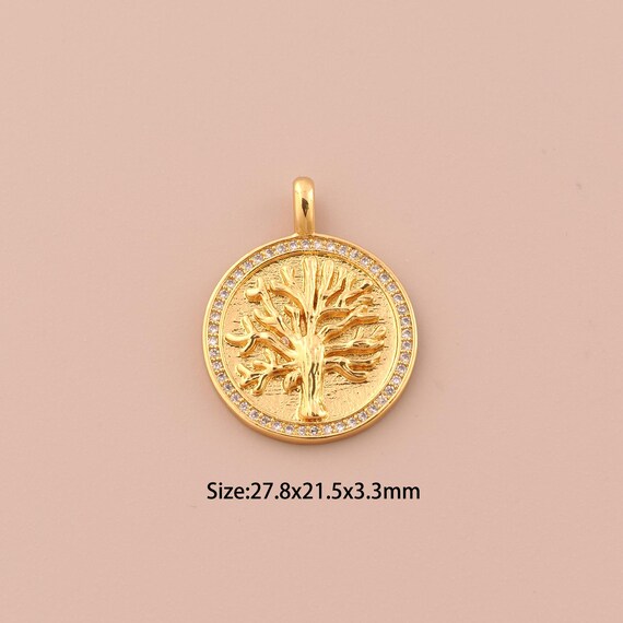 18K Gold Tree of Life Charms,CZ Pave Tree Charms Pendants,Tree of Life Charm for DIY Jewelry Making Supply