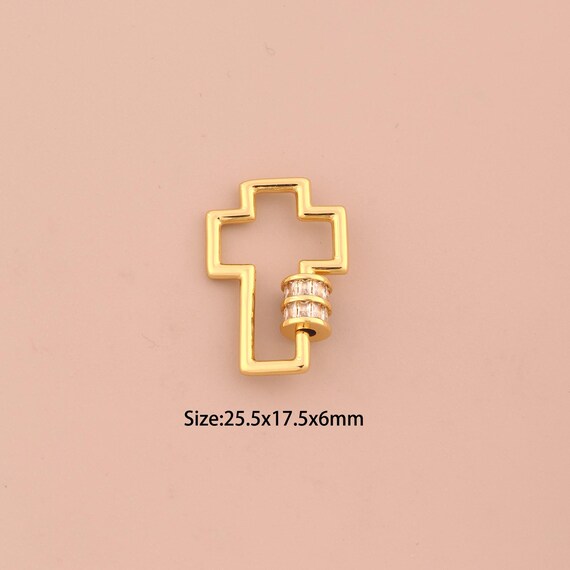 18K Gold Carabiner Clasp,Screw Clasp,CZ Pave Cross Clasp for DIY Jewelry Making Supply
